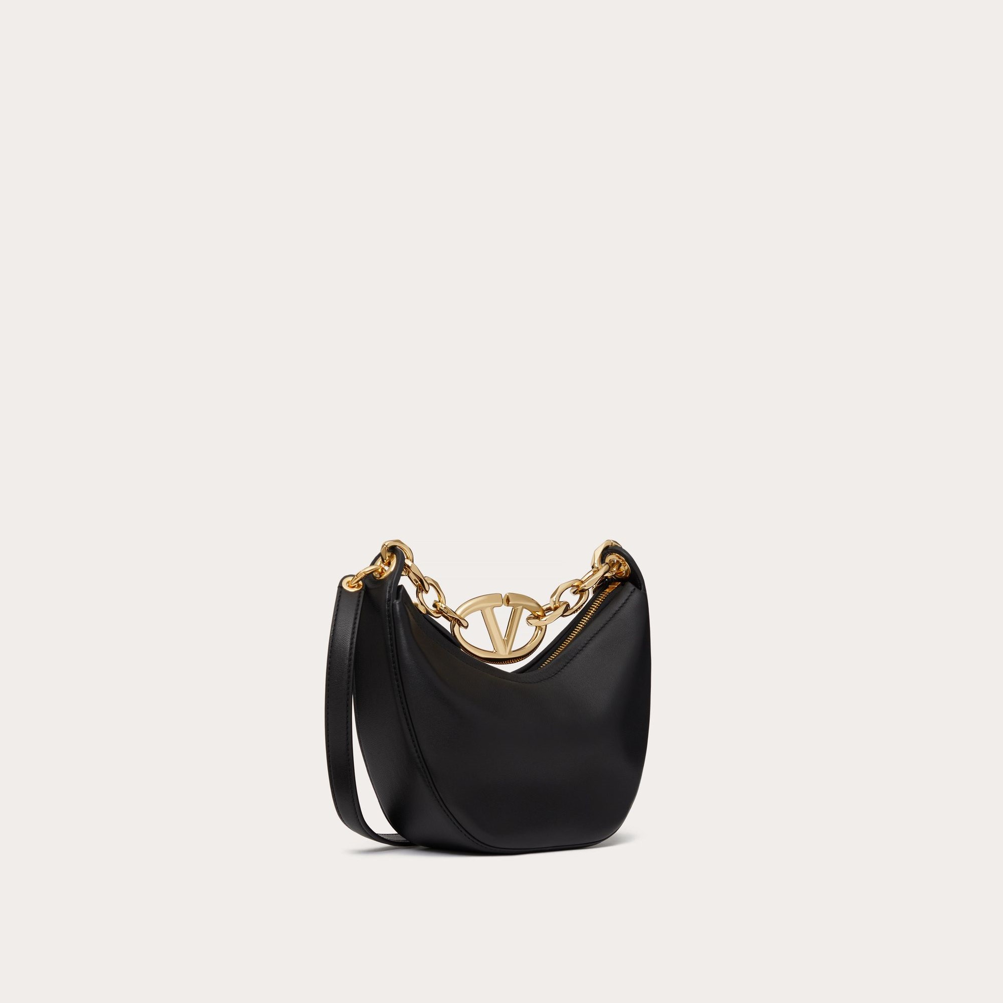 VLOGO MOON MINI HOBO BAG IN NAPPA LEATHER WITH CHAIN, BLACK