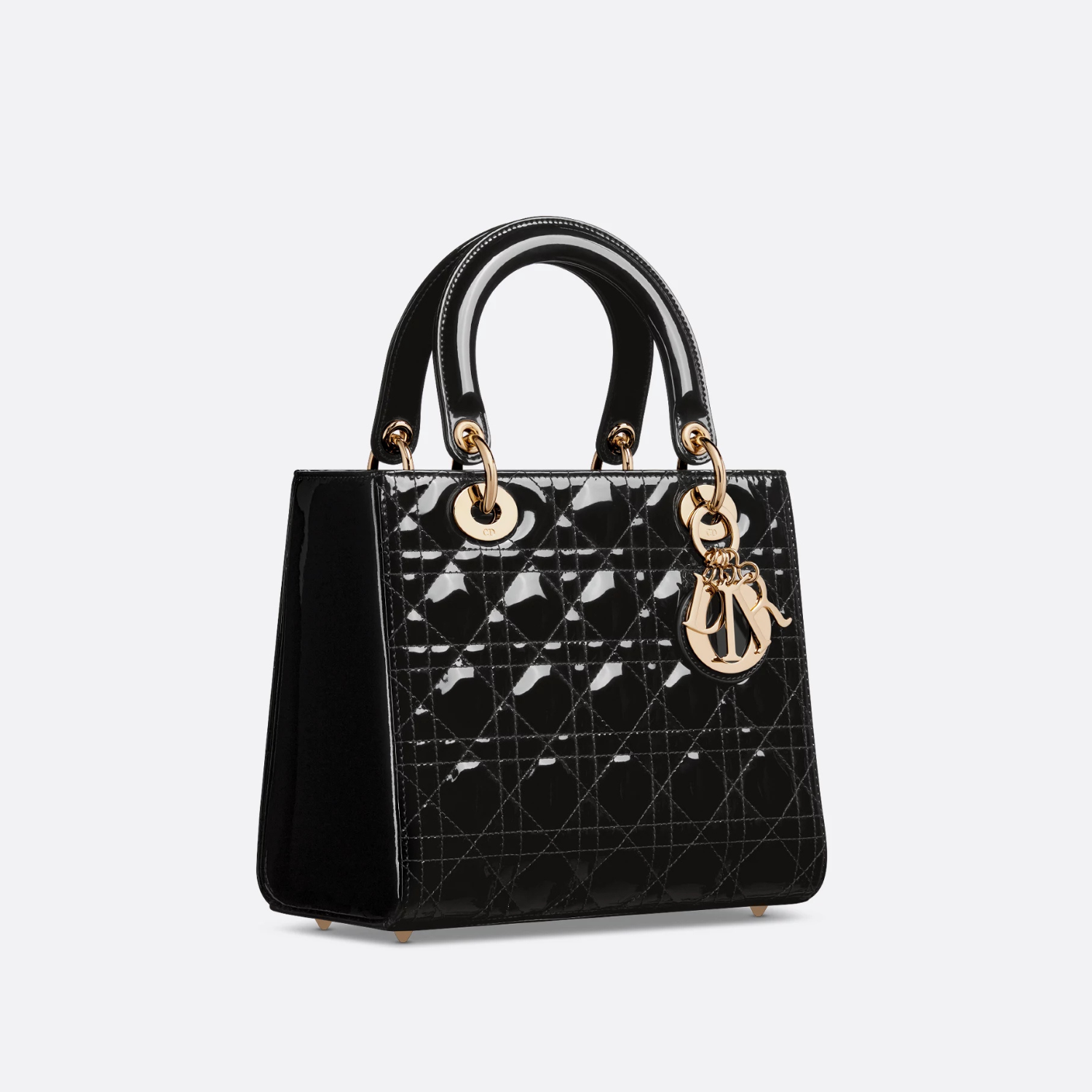 MEDIUM LADY D BAG, BLACK PATENT