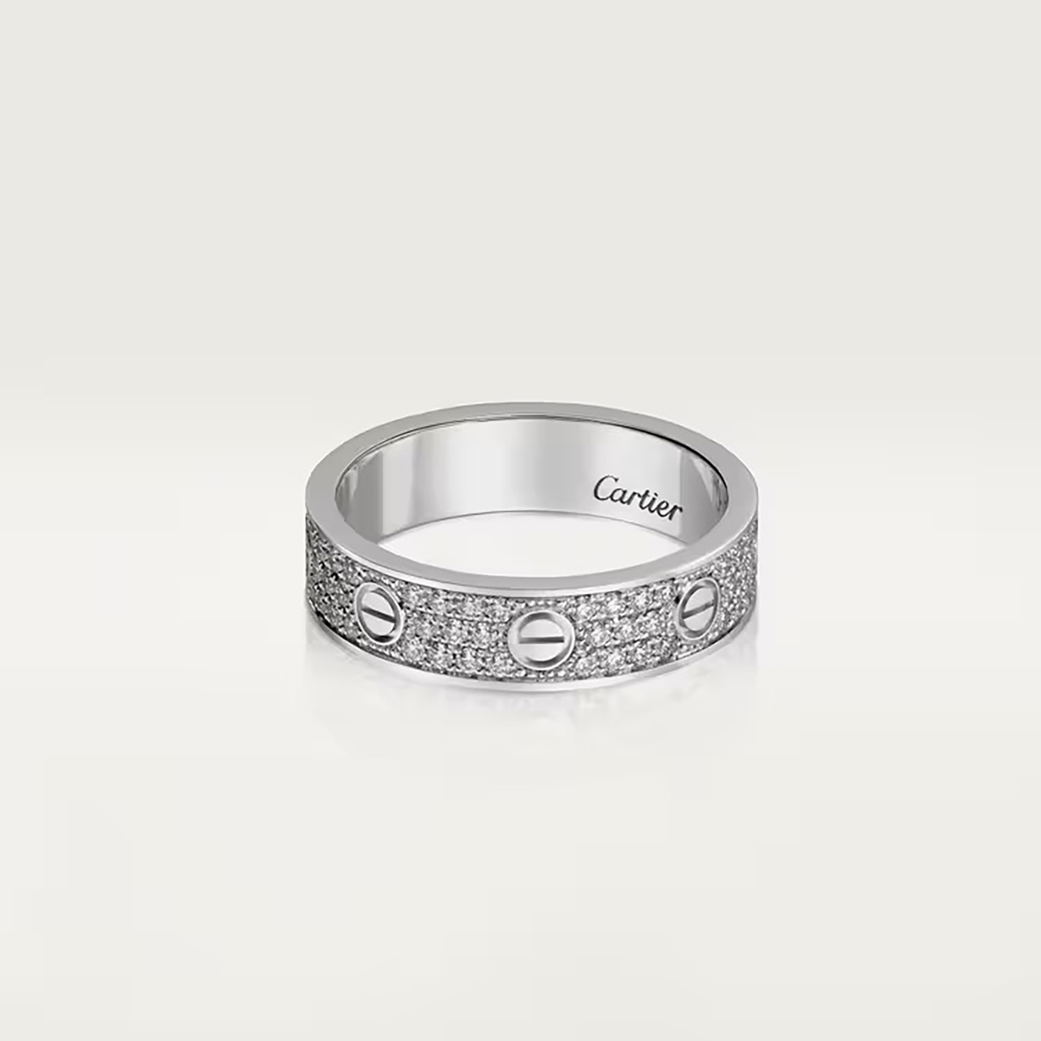 DIAMONDS PAVED LOVE RING, WHITE GOLD