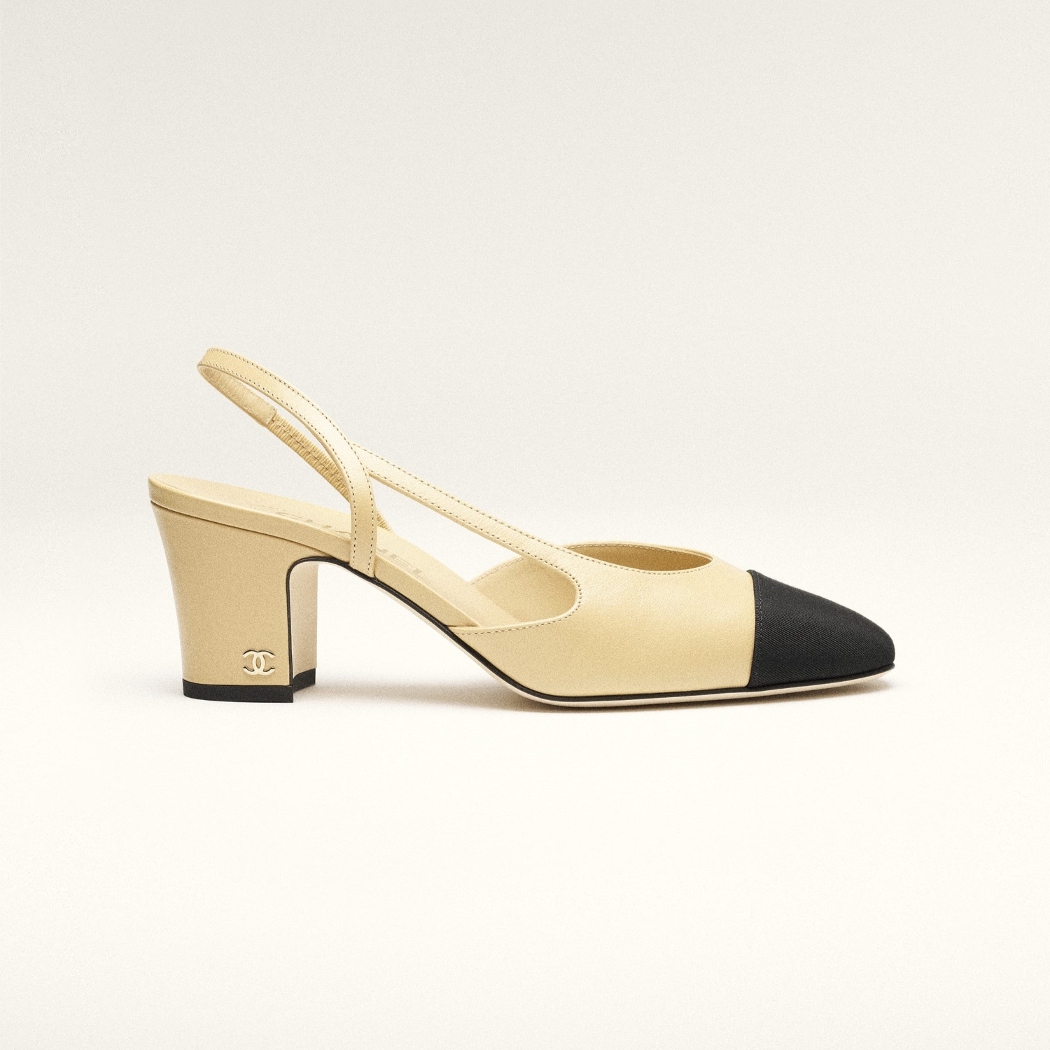 SLINGBACKS, BEIGE AND BLACK