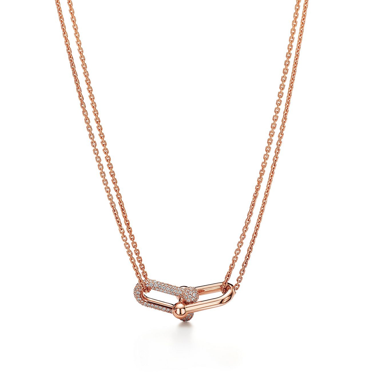 HARDWEAR LARGE DOUBLE LINK PENDANT WITH PAVÉ DIAMONDS, ROSE GOLD