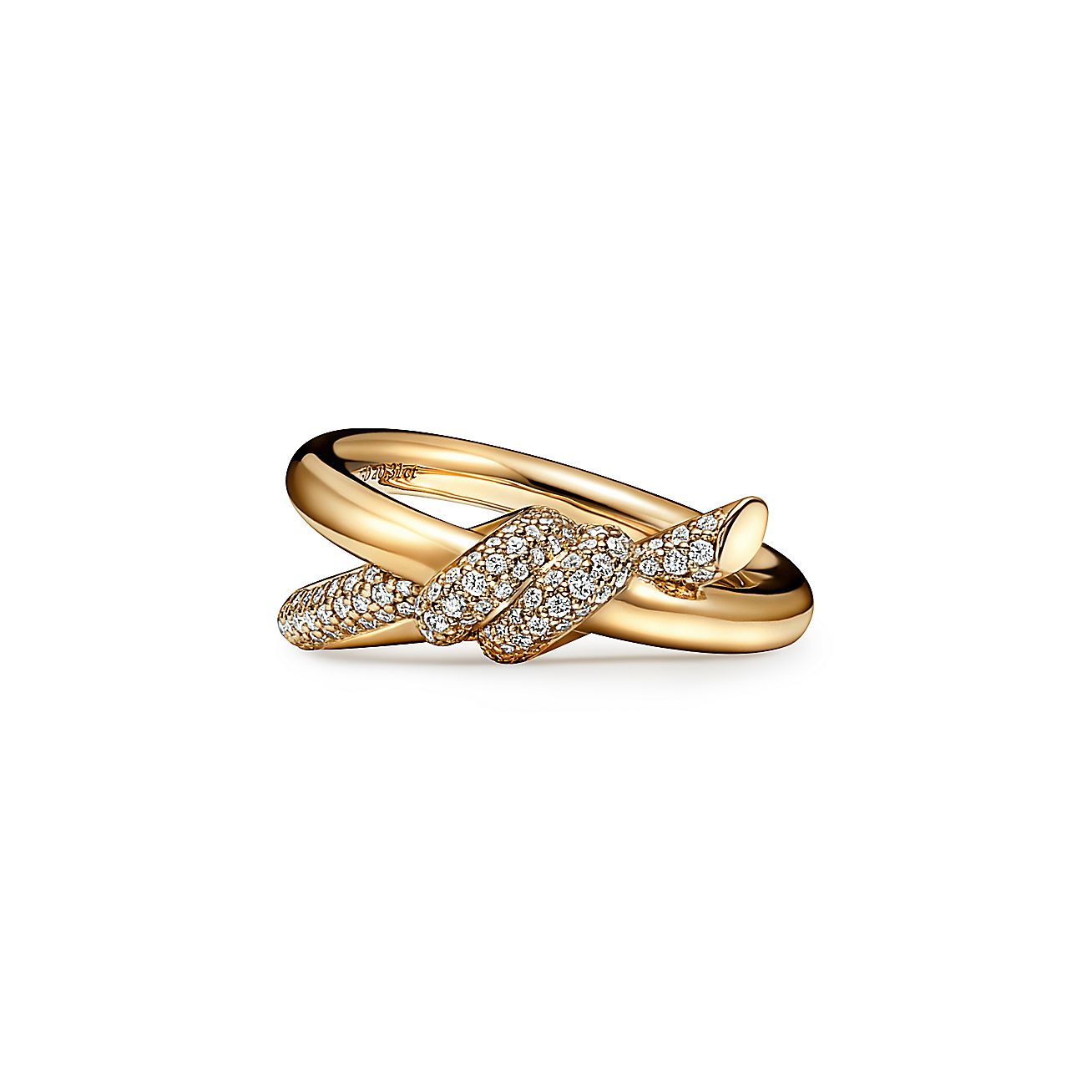 KNOT DOUBLE ROW RING WITH DIAMONDS, YELLOW GOLD