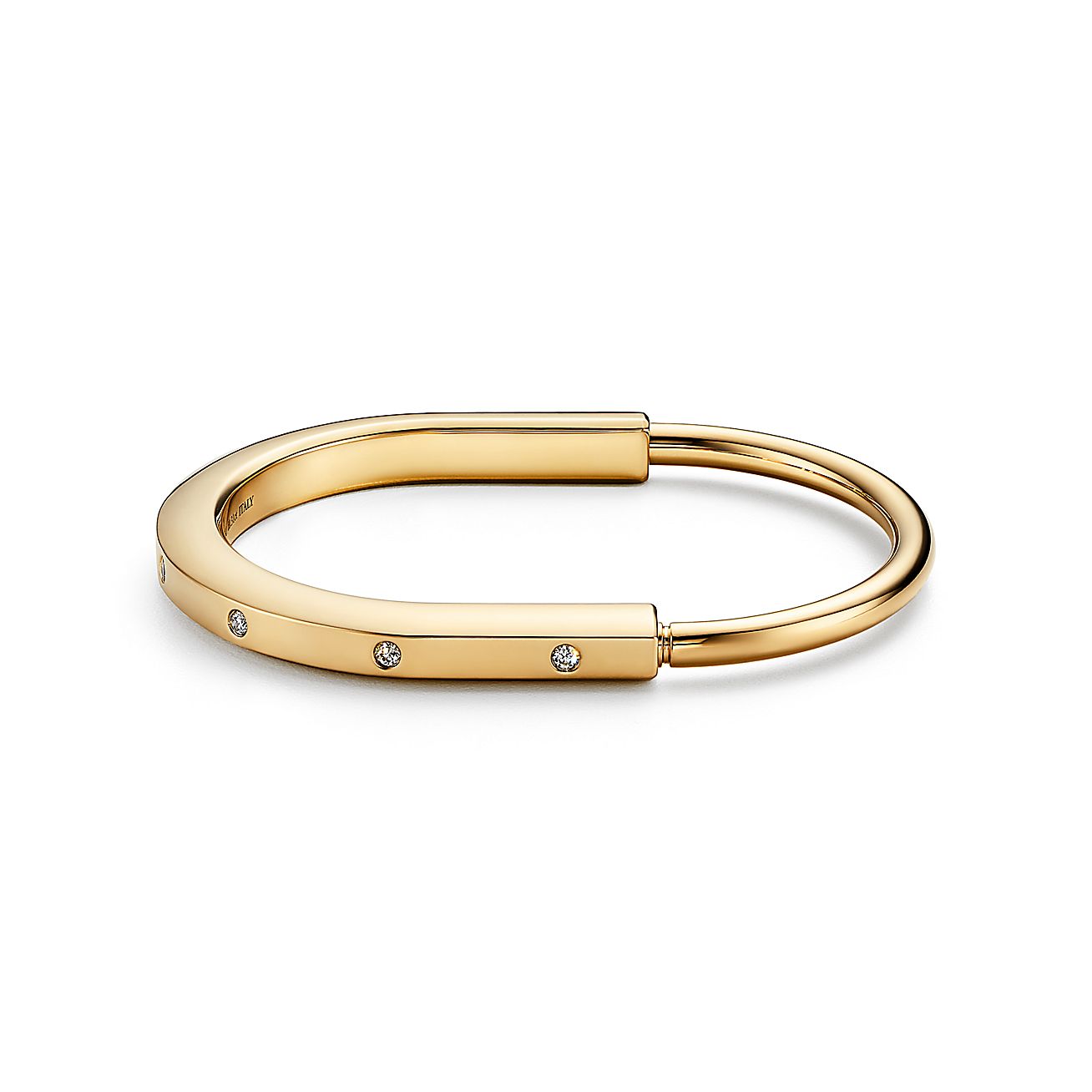 LOCK BANGLE WITH DIAMOND ACCENTS, YELLOW GOLD