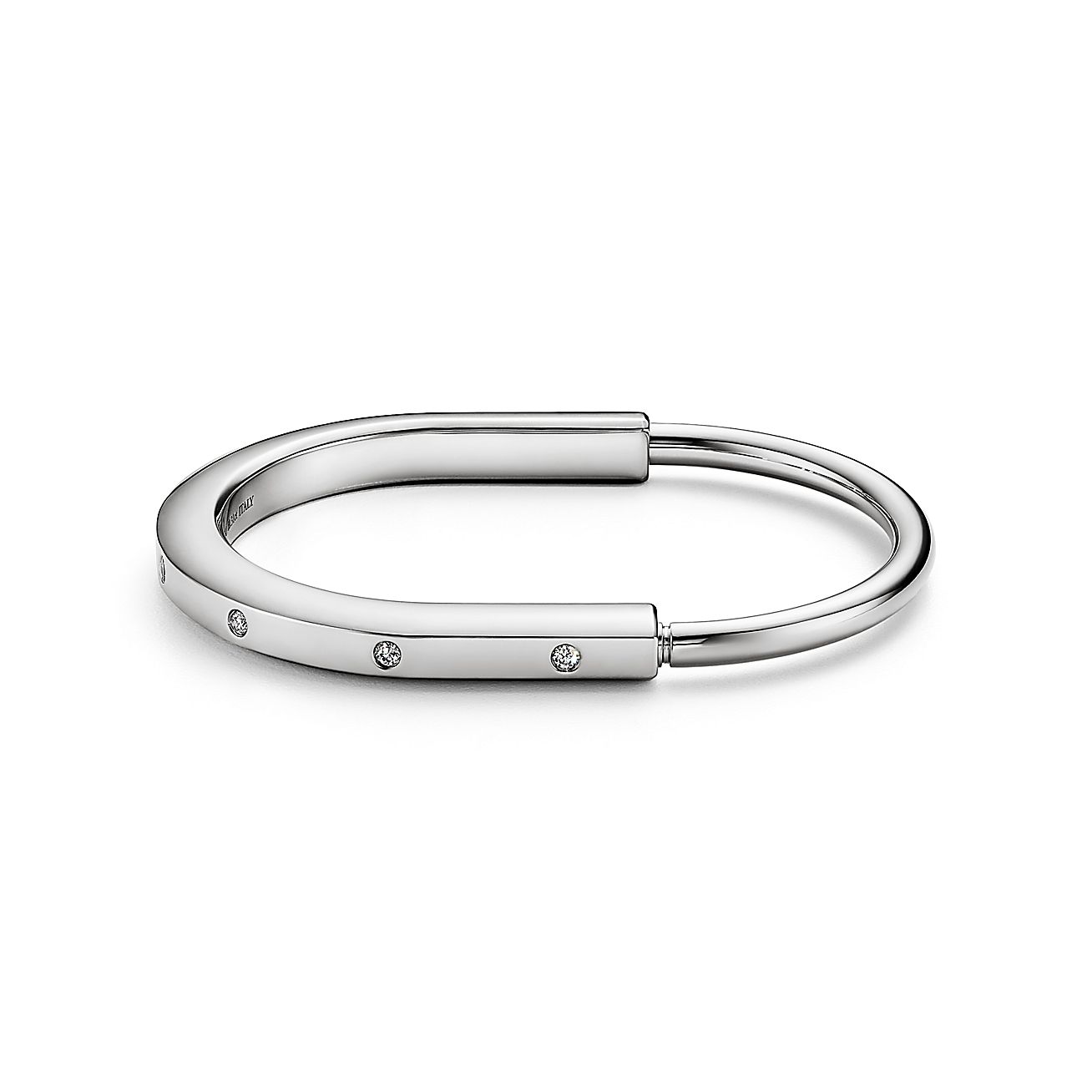 LOCK BANGLE WITH DIAMOND ACCENTS, WHITE GOLD