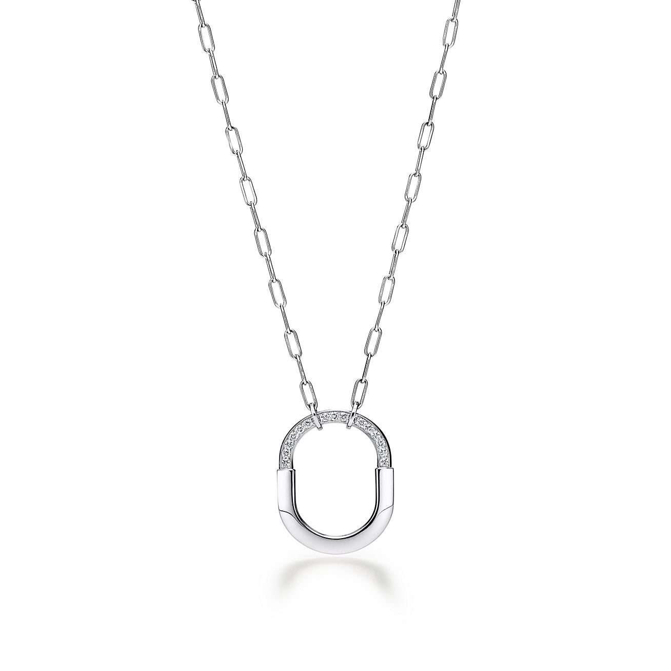 LOCK PENDANT WITH DIAMONDS, MEDIUM MODEL, WHITE GOLD