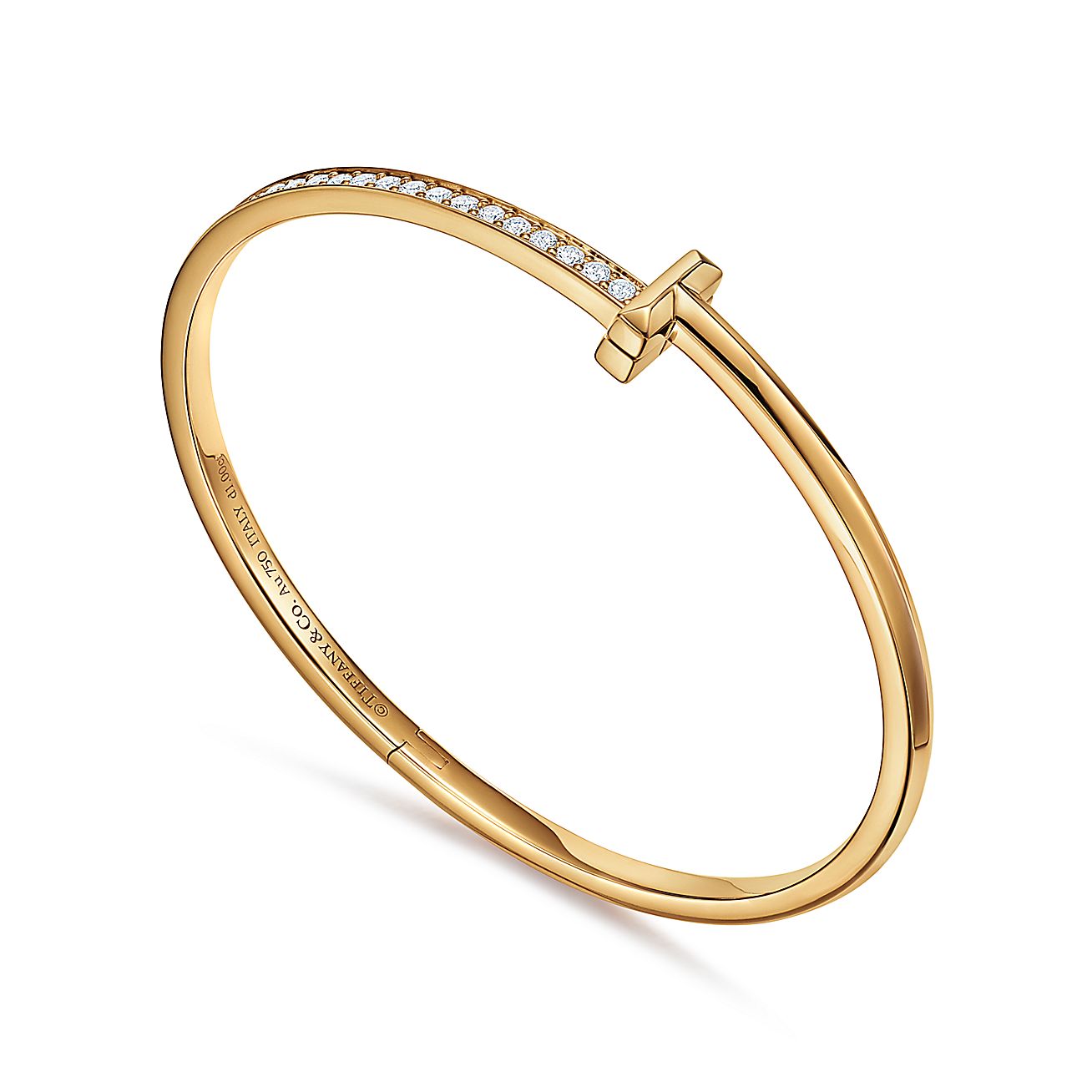 T T1 NARROW DIAMOND HINGED BANGLE, YELLOW GOLD