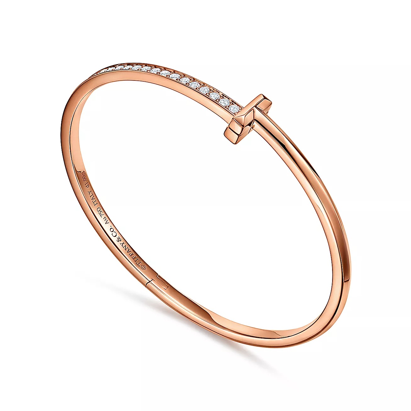 T T1 NARROW DIAMOND HINGED BANGLE, ROSE GOLD