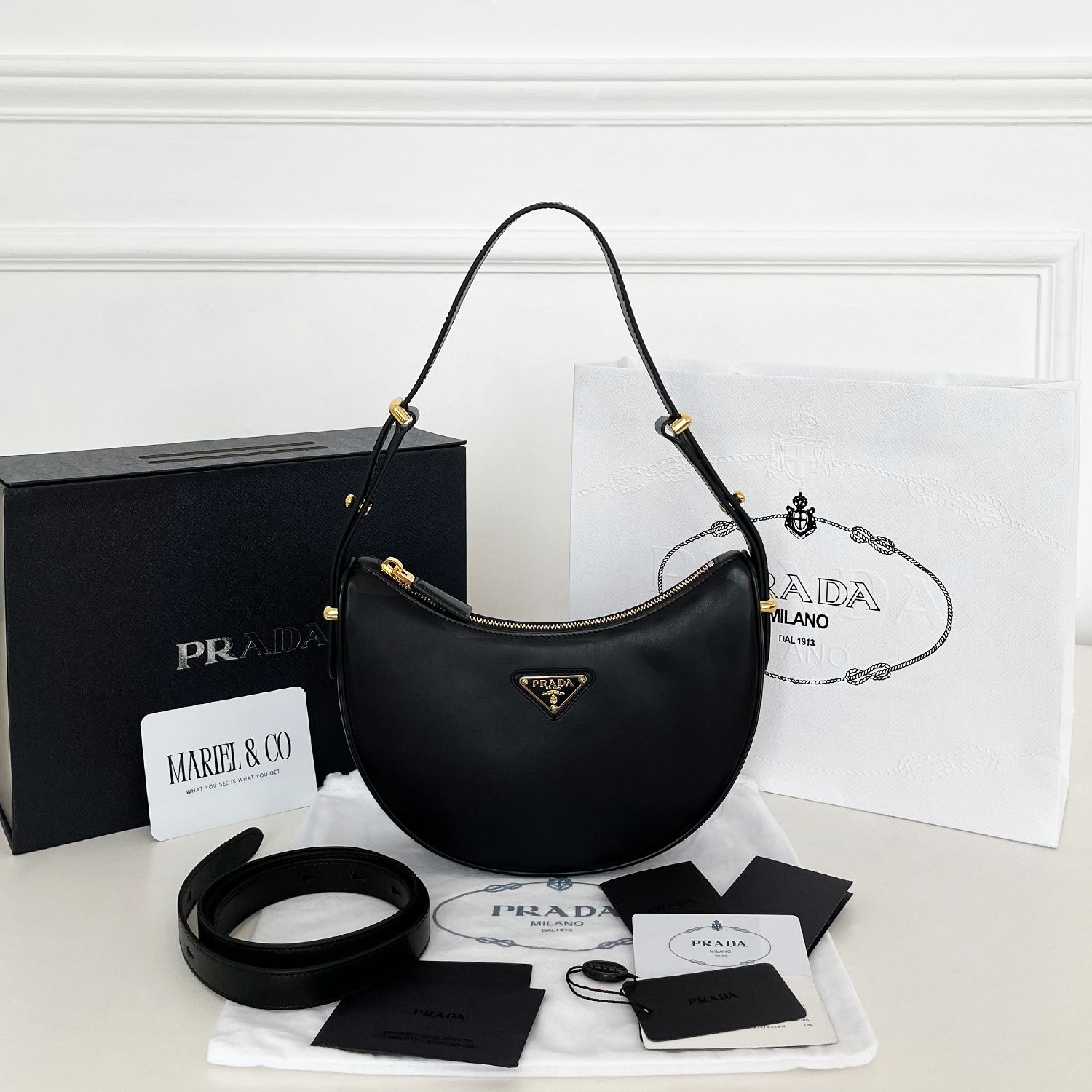 SMALL LEATHER SHOULDER BAG, CALFSKIN – BLACK