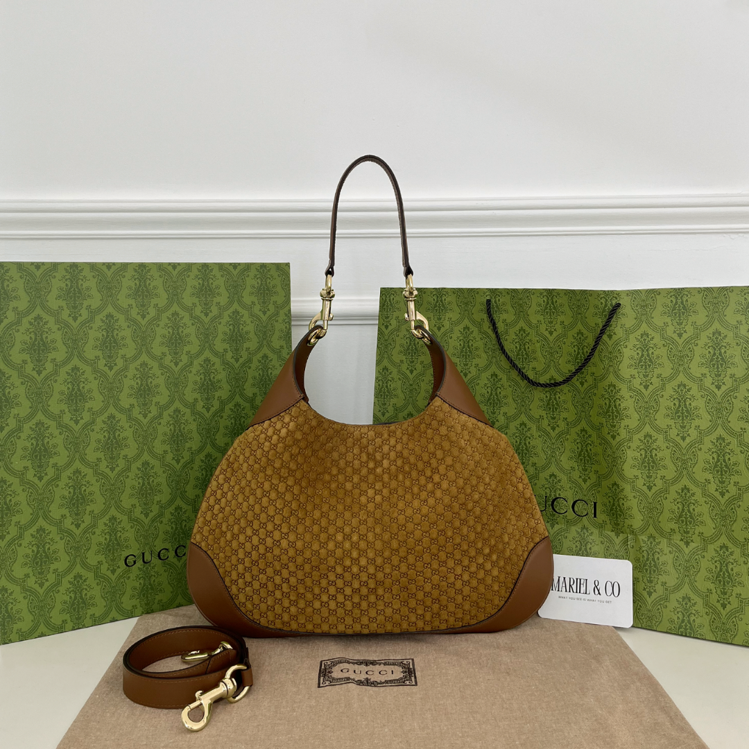 B LARGE SHOULDER BAG, BROWN LEATHER
